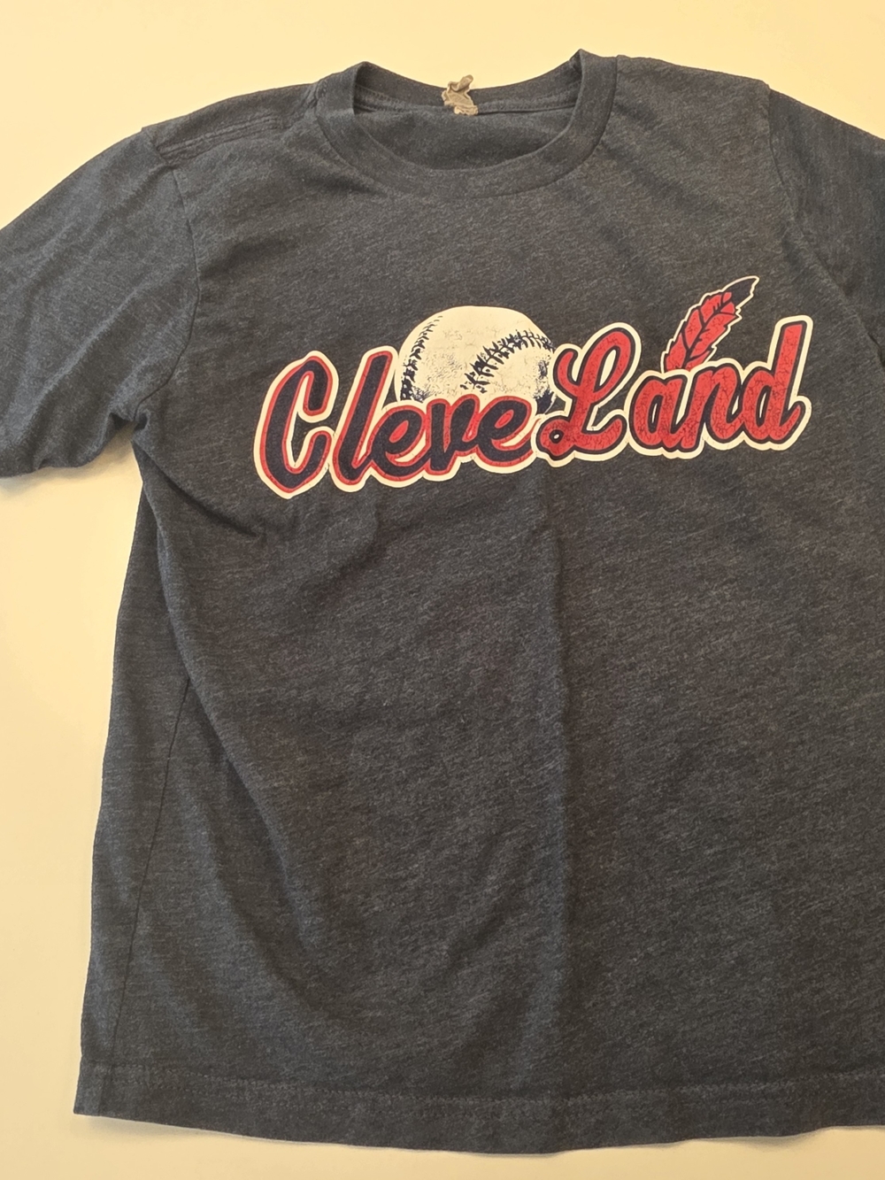 Next Level Apparel Heather Navy Cleveland Script Tee with Red Accent